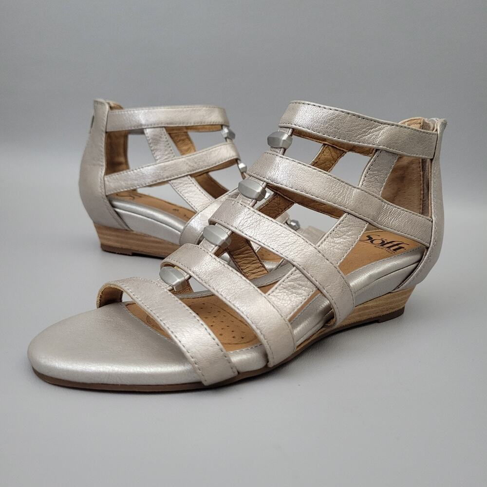Sofft Rio Il Gladiator Sandals Womens 6 M Metallic Pewter Zip Shoes Boho